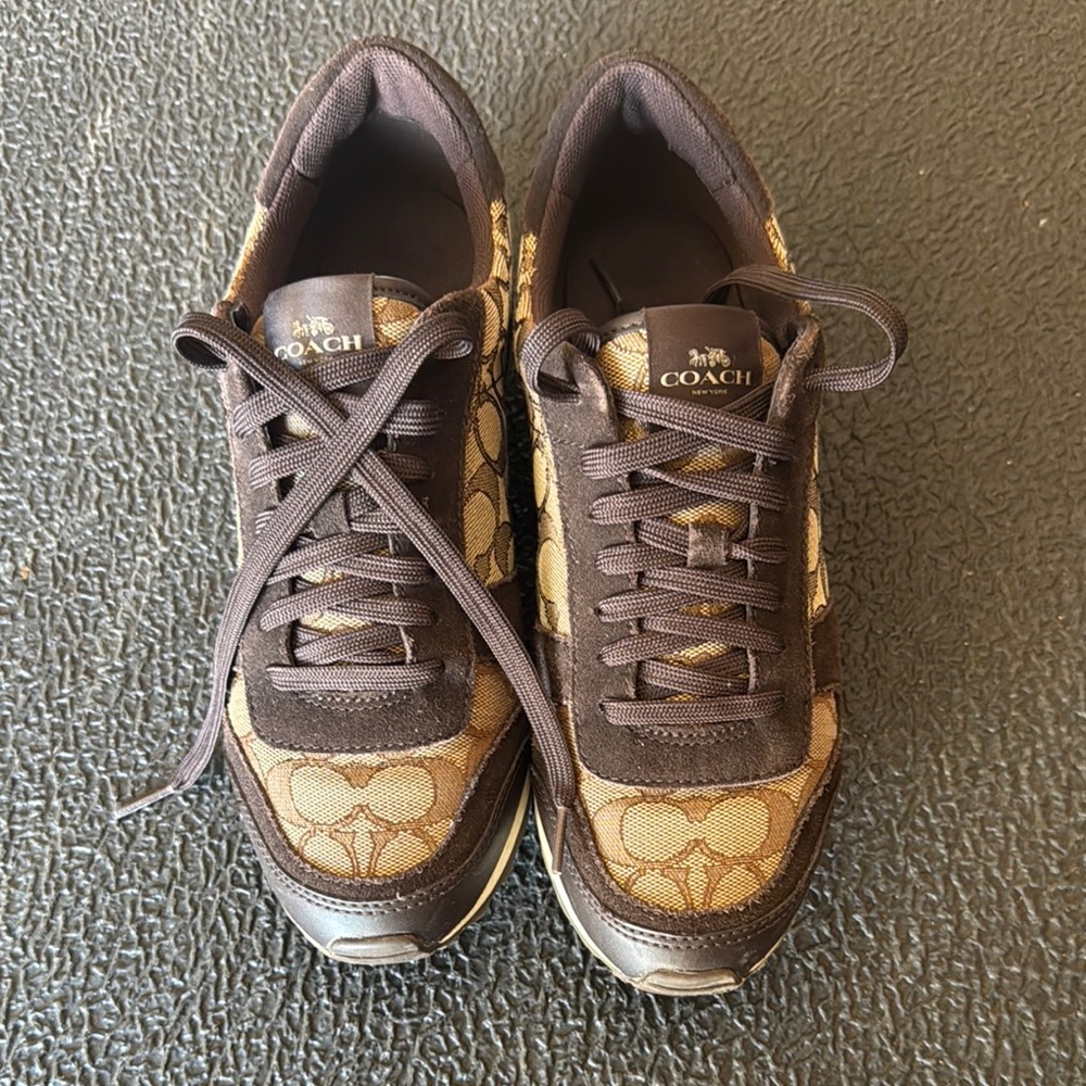 Coach Brown Leather Sneakers with Monogram Design